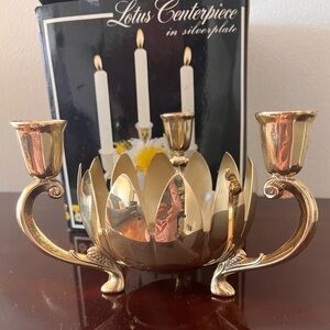 Vintage Brass Plated Centerpiece Candle Holder Lotus Bowl